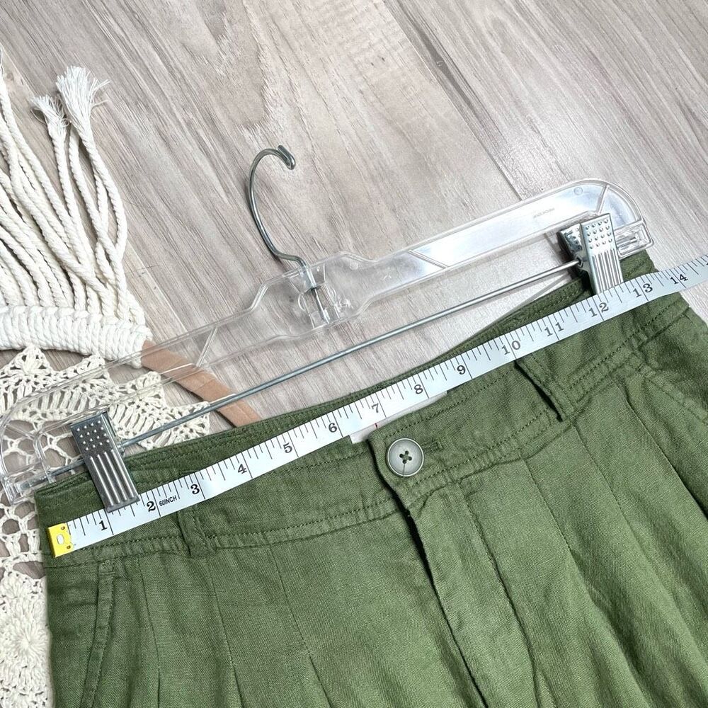 Anthropologie Ankle-Tie bell bottom 100% linen‎ pants Size 0 green - Picture 12 of 14
